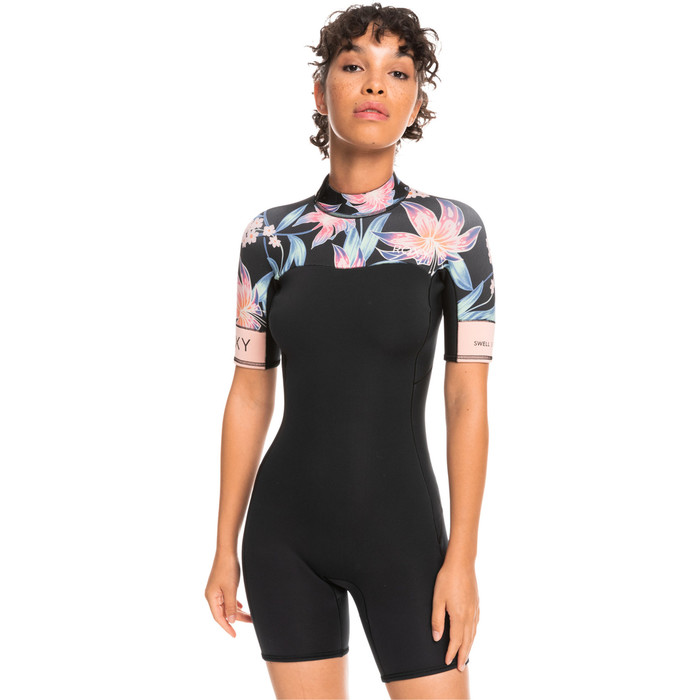 2024 Roxy Dames Swell Series 2mm Rug Ritssluiting Shorty Wetsuit ERJW503027 - Anthracite / Paradise Found